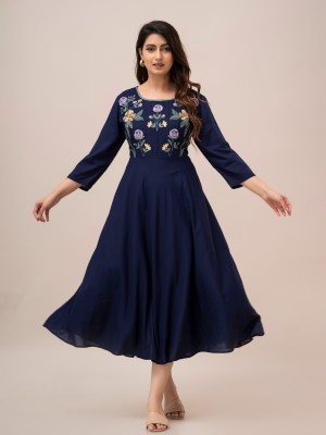 FrionKandy Women Embroidered Anarkali Kurta(Dark Blue)