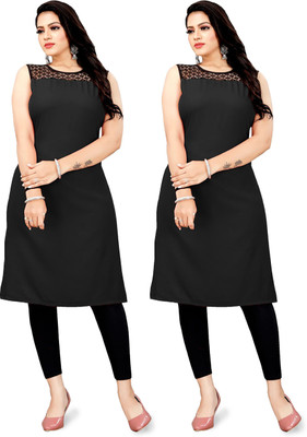Maheshvi Women Printed Straight Kurta(Black)