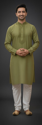 Morfar Men Embroidered, Solid, Embellished Straight Kurta(Green)