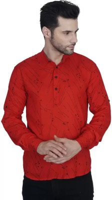 Dhruvi Creation Men Printed Straight Kurta(Red)