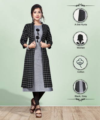 AANSHI FASHION Women Printed A-line Kurta(Grey, Black)