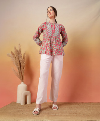 Stylum Women Printed A-line Kurta(Light Blue)