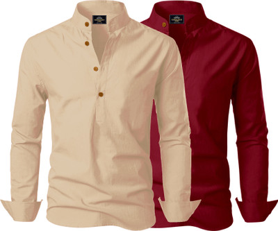 Kavyangle Creation Men Solid Straight Kurta(Gold, Maroon)