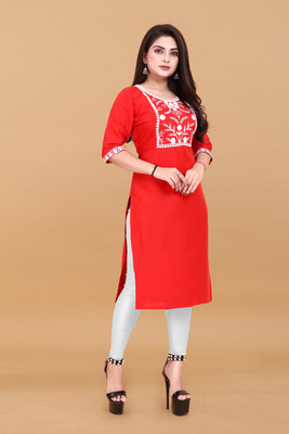 ANITA LYCRA Women Embroidered A-line Kurta(Red)