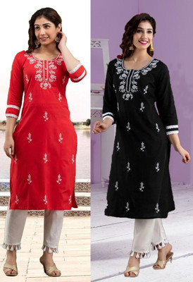 SISTO Women Chikan Embroidery A-line Kurta(Multicolor)