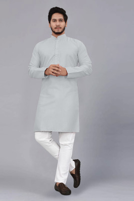 KRISHASALES Men Solid Straight Kurta(Grey)