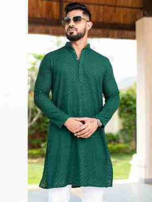 Arham Creation Men Printed Straight Kurta(Dark Blue)