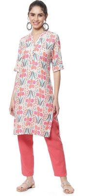 RANGRITI Women Printed Straight Kurta(Beige)