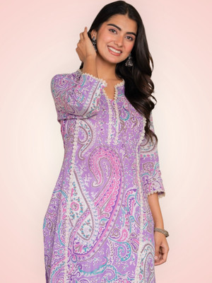 Jaipuur Trend Women Embroidered Straight Kurta(Purple)