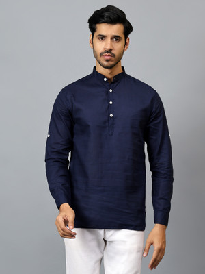 Yugnik Men Solid A-line Kurta(Dark Blue)