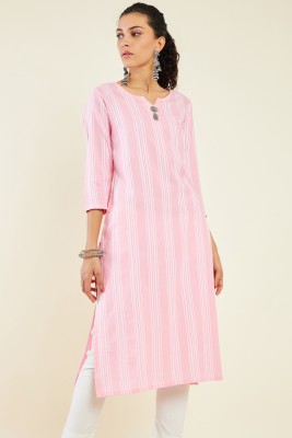 soch Women Striped Straight Kurta(Pink)