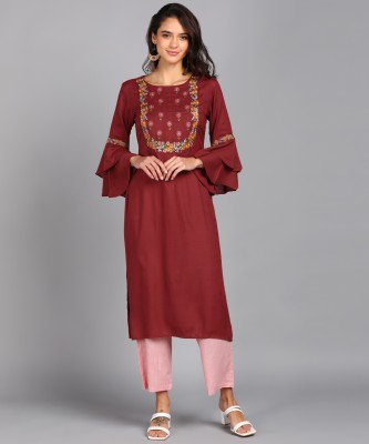 annie creation Women Dyed/Ombre Straight Kurta(Maroon)