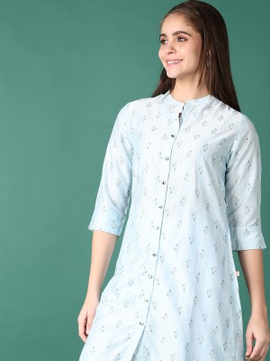 V-MART Women Printed A-line Kurta(Light Blue)