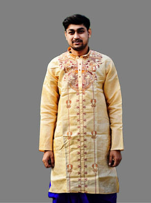 AMIT ONLINE Men Printed Straight Kurta(Beige)
