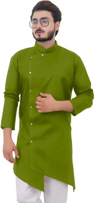 Tibra Collection Men Solid Asymmetric Kurta(Light Green)