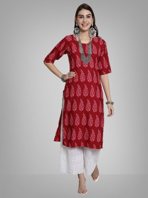 EthnicBasket Women Printed Straight Kurta(Red)