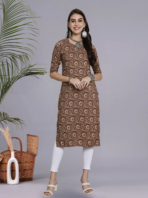 1 Stop Fashion Women Printed A-line Kurta(Brown, White)