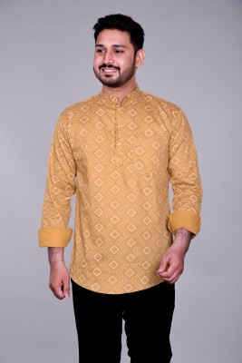 Sam Unique Man Men Printed Straight Kurta(Yellow)