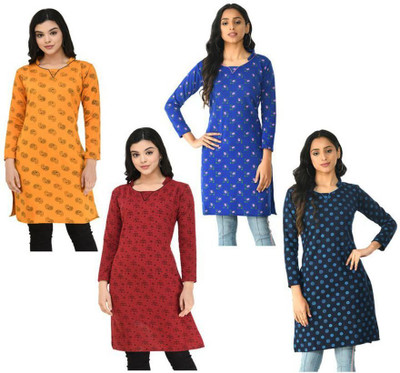 Indeweaves Women Floral Print A-line Kurta(Multicolor)
