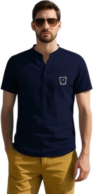 ZAKOD Men Printed Straight Kurta(Dark Blue)