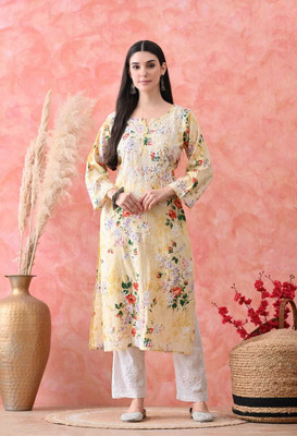 TRENDINAARI Women Embroidered A-line Kurta(Green)