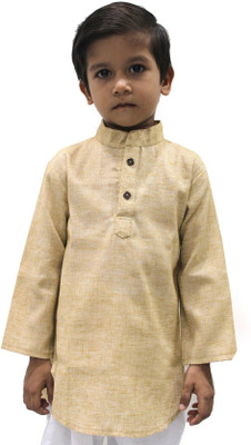 trender Baby Boys Solid, Self Design Straight Kurta(Beige)