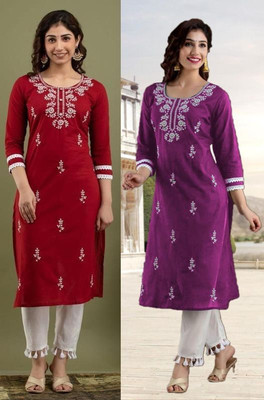 SISTO Women Chikan Embroidery A-line Kurta(Multicolor)