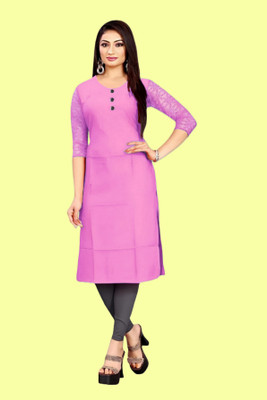 Coft Women Self Design Straight Kurta(Pink)