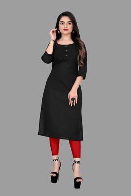 HouseOfCommon Women Solid A-line Kurta(Black)