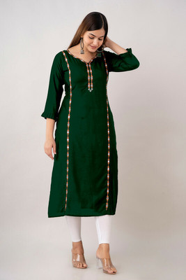 Kapadia Women Geometric Print Straight Kurta(Green)