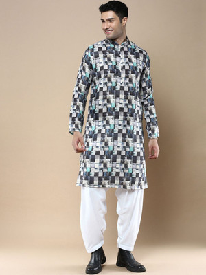 ANOUK Men Woven Design Straight Kurta(Blue)