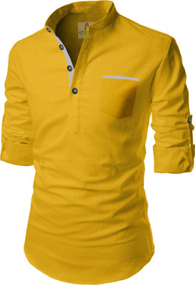 Apektra Men Solid Pathani Kurta(Yellow)