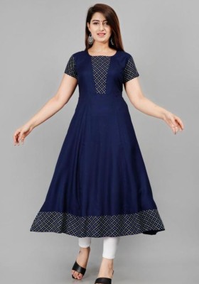 GURRA Women Printed A-line Kurta(Blue)