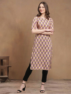 1 Stop Fashion Women Printed A-line Kurta(Beige)