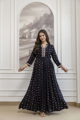 PURSHOTTAM WALA Women Fit and Flare Black Ankle Length Dress