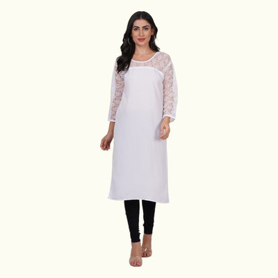 Good Straders Women Solid Straight Kurta(White)