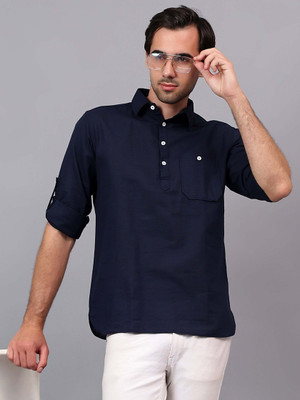 FireFish Men Solid Straight Kurta(Blue)