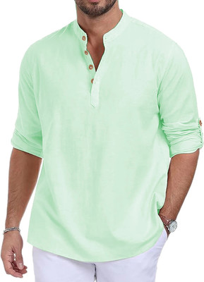HOC's Men Solid Straight Kurta(Light Green)