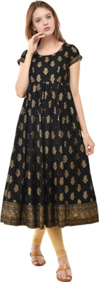 poshak Women Printed Flared Kurta(Black)