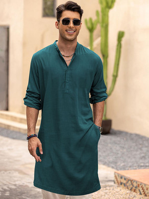 ANOUK Men Solid Straight Kurta(Green)