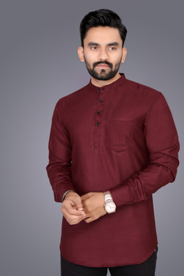 S.K. CASUAL Men Solid High Low Kurta(Maroon)