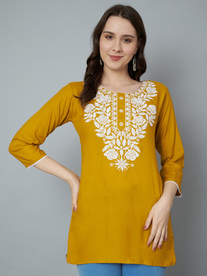 HouseOfCommon Women Embroidered Straight Kurta(Yellow)