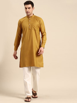 Rajubhai Hargovindas Men Solid Straight Kurta(Gold)