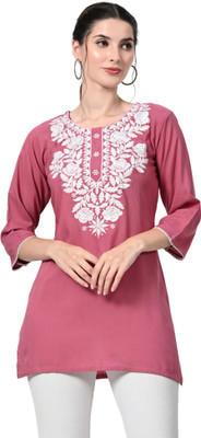 Westever Women Embroidered A-line Kurta(Pink)
