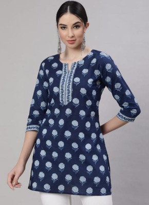 Aarohi Fashion Women Floral Print Straight Kurta(Blue, White)