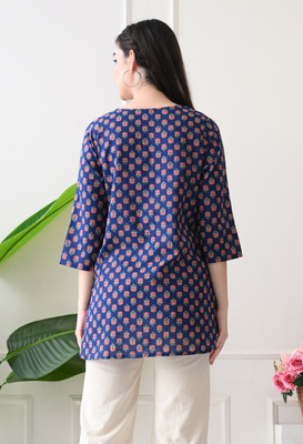 Anjali Fab Tex Women Floral Print A-line Kurta(Dark Blue, Red)