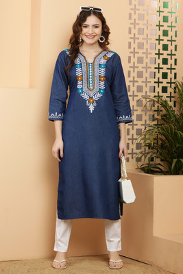 Shopbering Women Embroidered A-line Kurta(Multicolor)