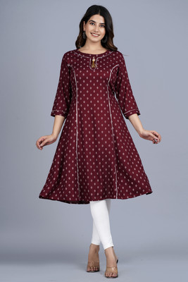 URESA Women Printed Anarkali Kurta(Maroon)