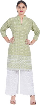 trendzmy Women Chikan Embroidery Straight Kurta(Green)