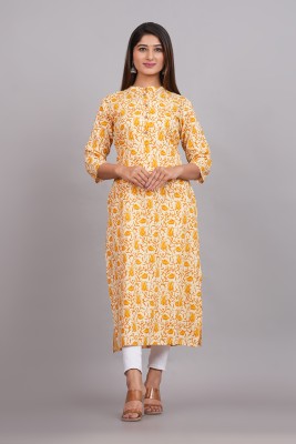 Glowworld Women Printed Straight Kurta(Yellow)